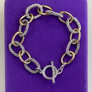 💛 Classic Silver & Gold Cable Chain Toggle Bracelet